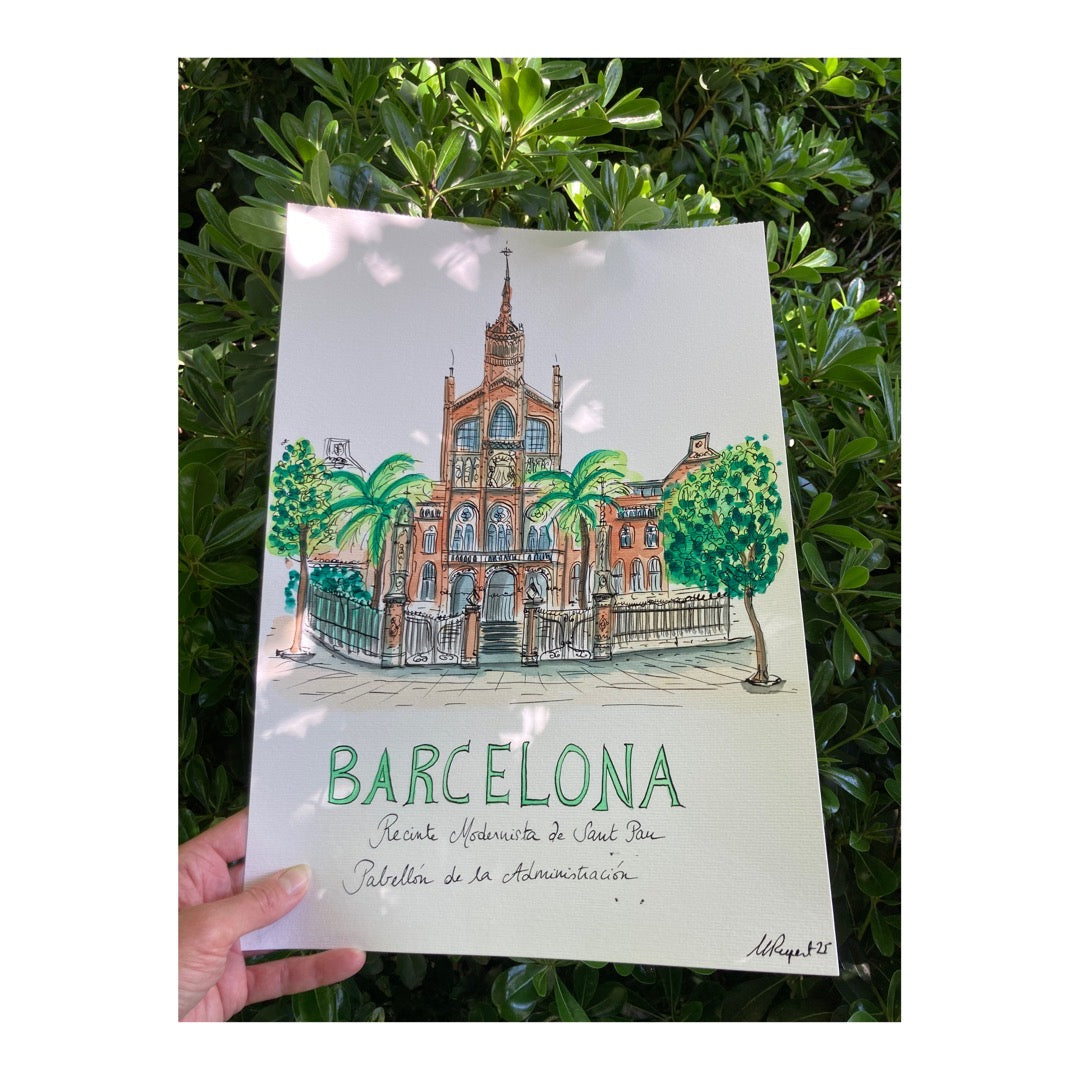 Original drawing of Barcelona, Recinte Modernista de Sant Pau