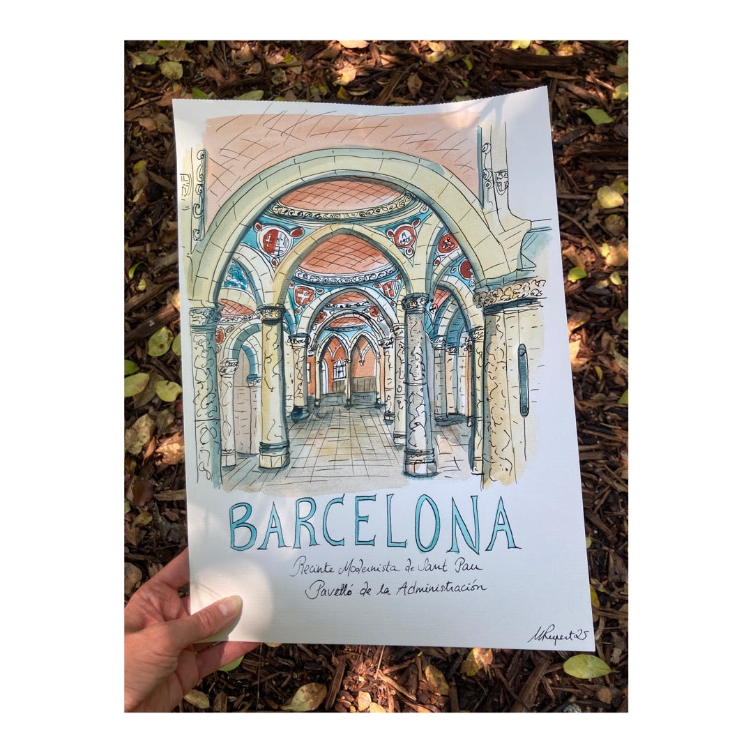 Original drawing of Barcelona, Recinte Modernista de Sant Pau