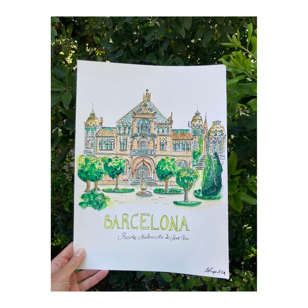 Original drawing of Barcelona, Recinte Modernista de Sant Pau