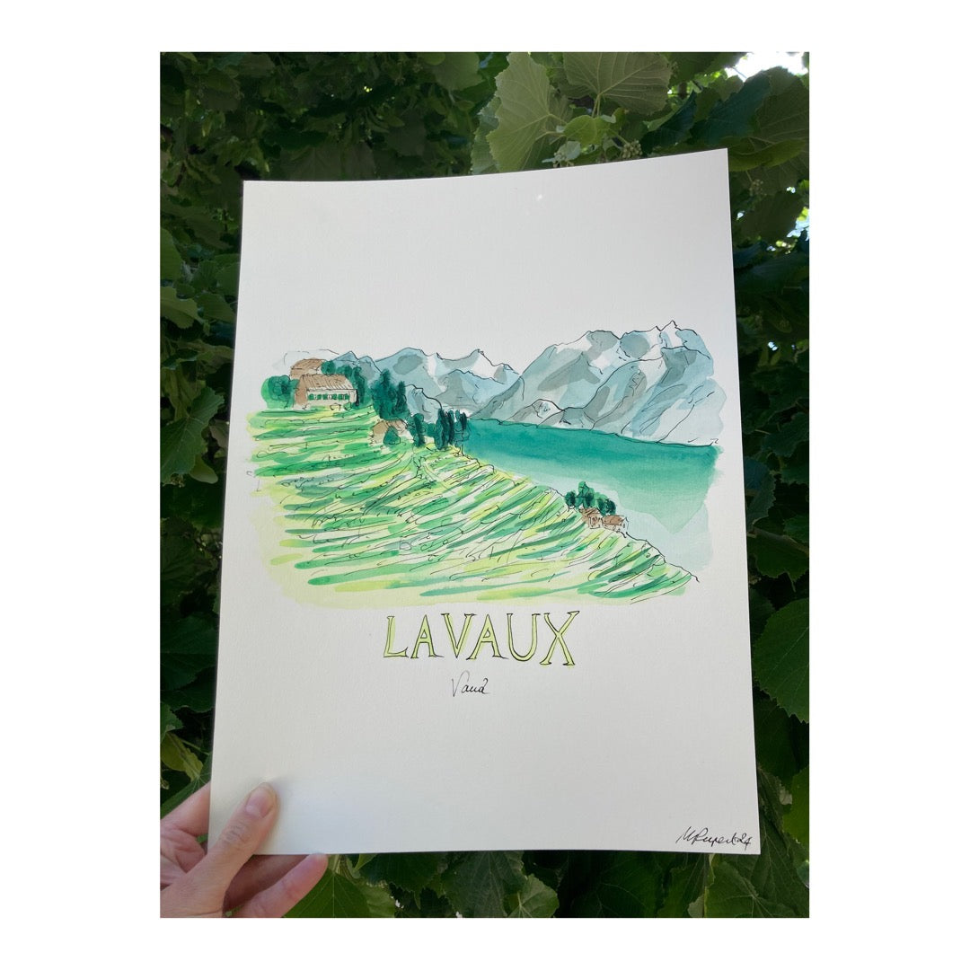 Original drawing of Swiss Mountain, Lavaux