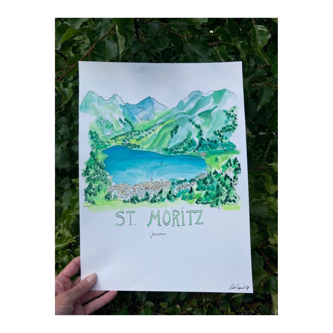 Original drawing of Mountain, St Moritz, Valais