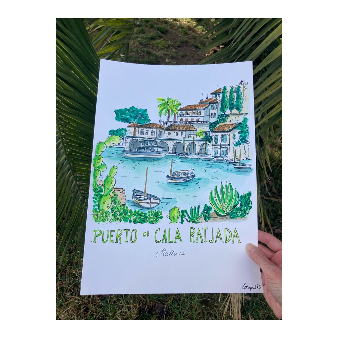 Original drawing of Puerto de Cala Ratjada, Mallorca