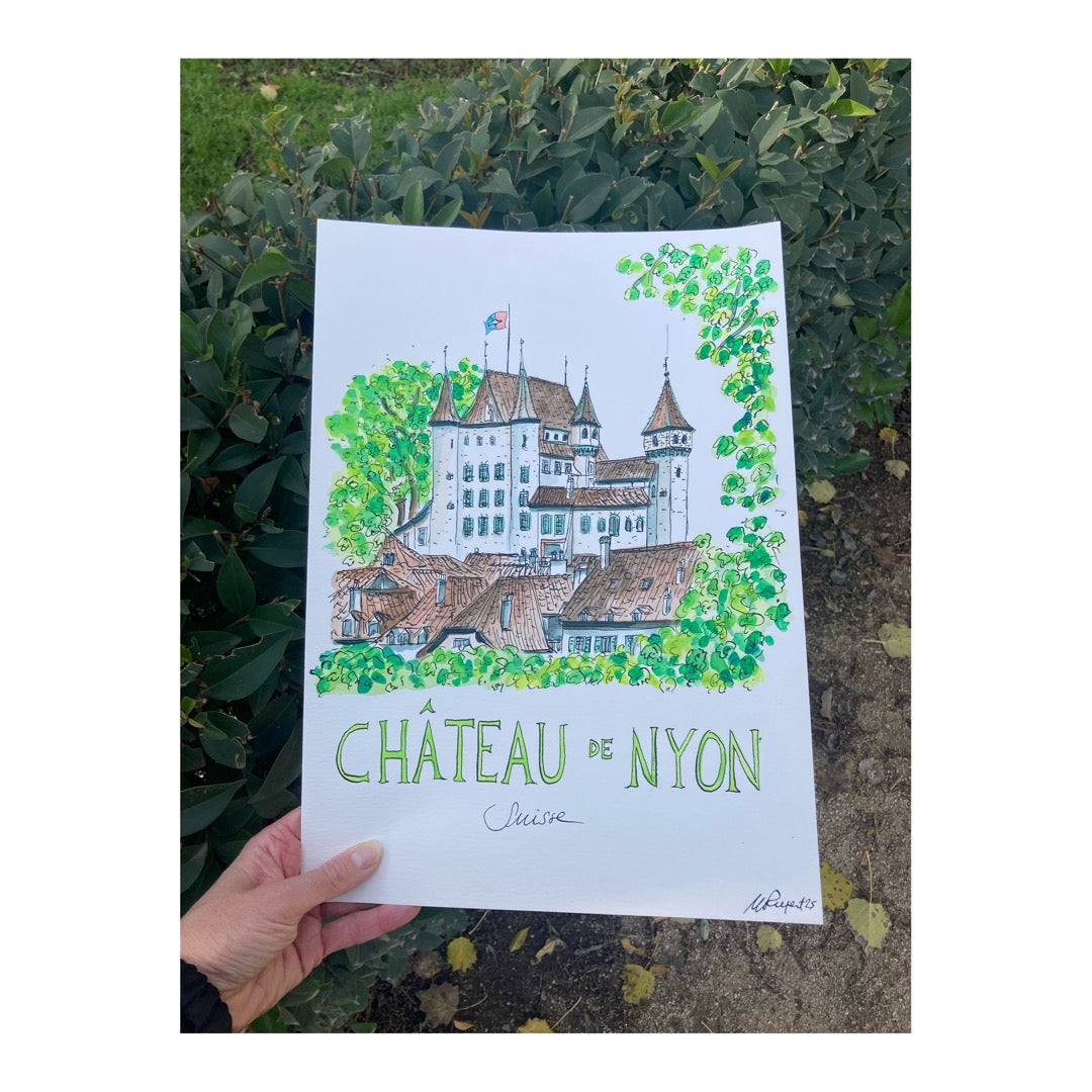 Original drawing of Castle of Nyon, Switzerland