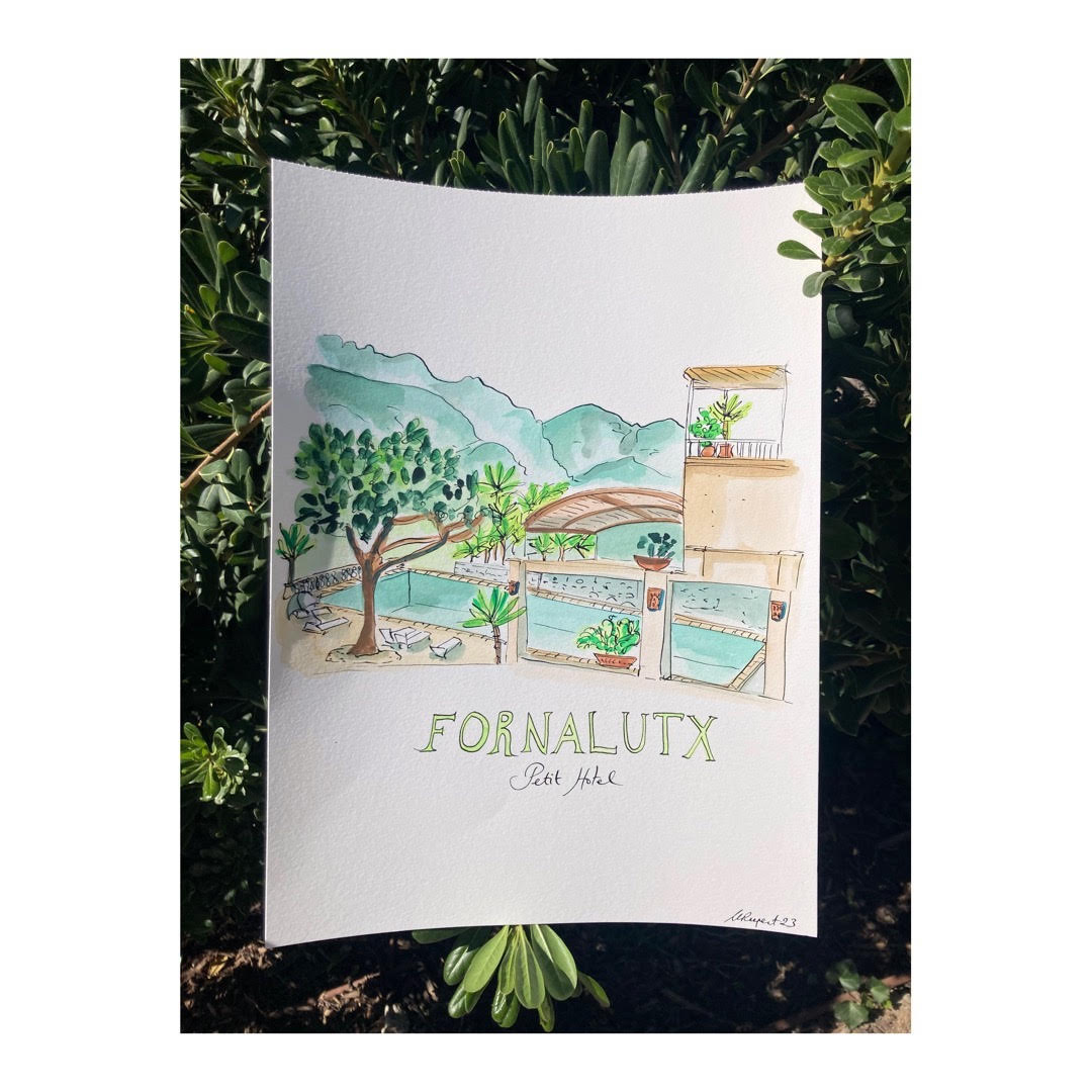 Original drawing of Fornalutx, Petit Hotel, Mallorca