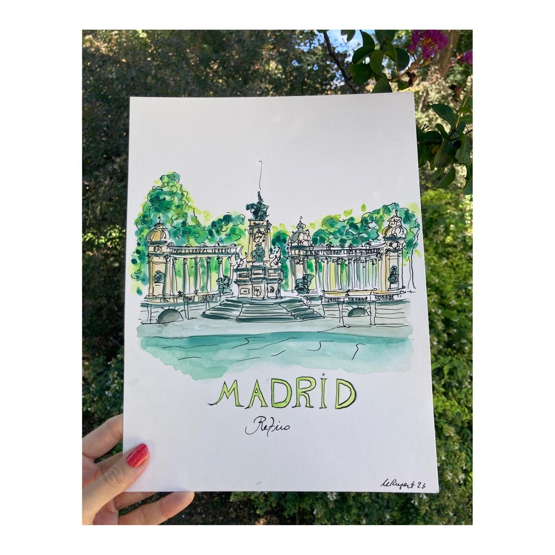 Original drawing of Madrid Retiro Parc, Monumento Alfonso II