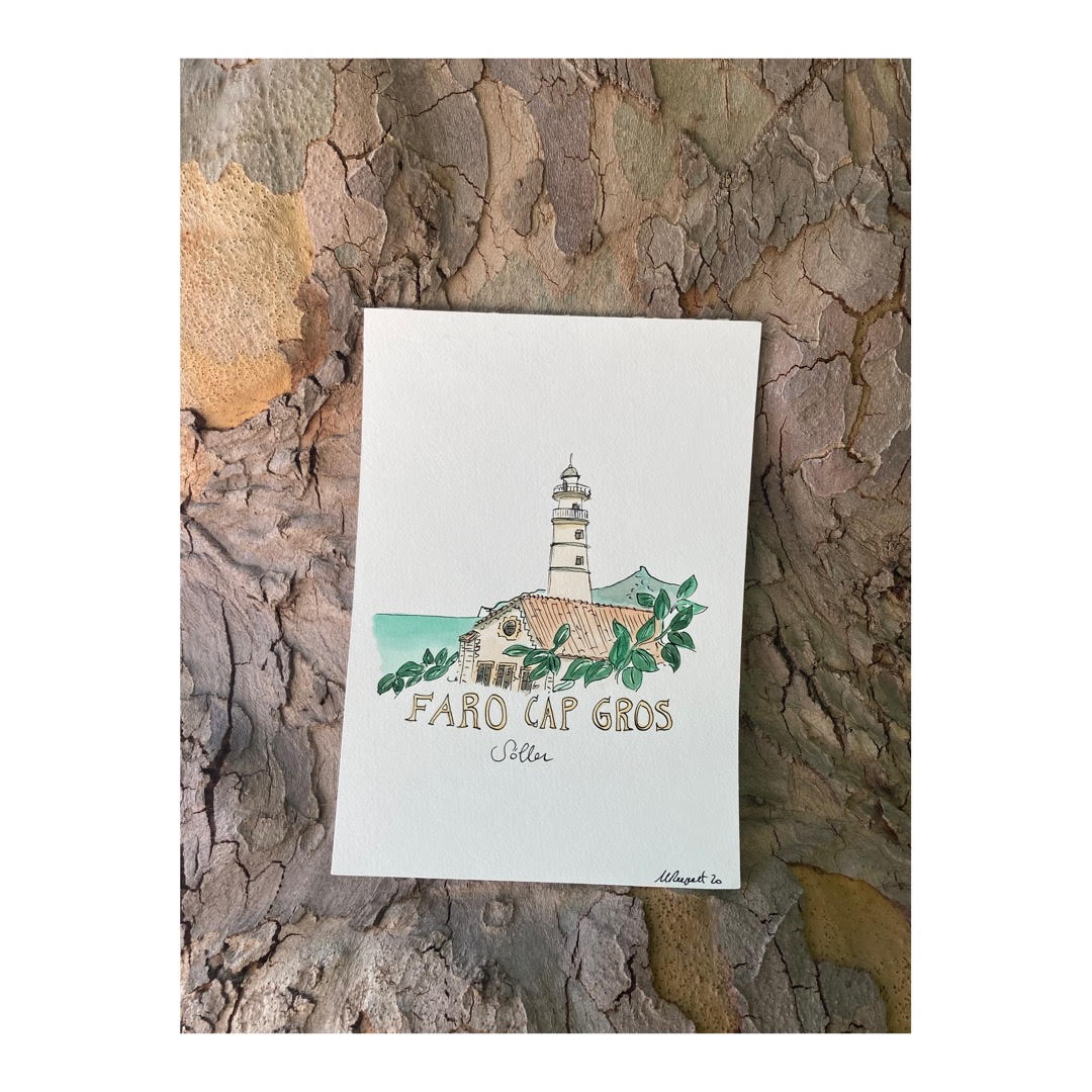 Original drawing of Mallorca, Faro Cap Gros, Sòller