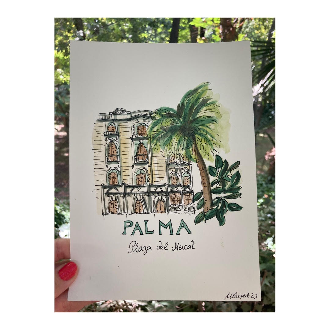 Original drawing of Mallorca, Palma Plaça del Mercat
