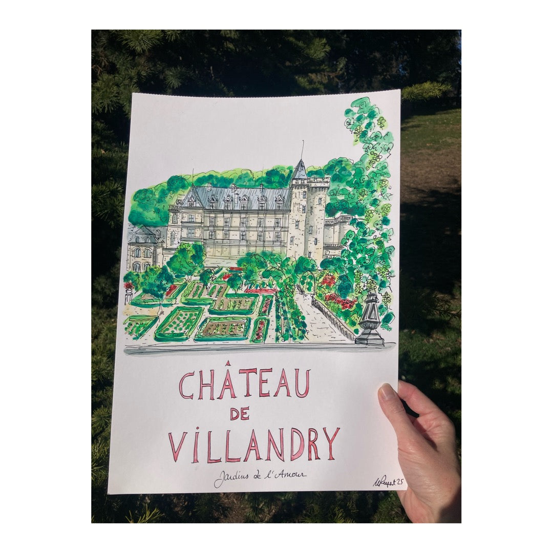 Original drawing of Castle of Villandry, France