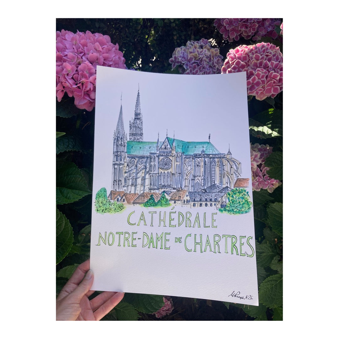 Original drawing of Cathedral of Chartres, France
