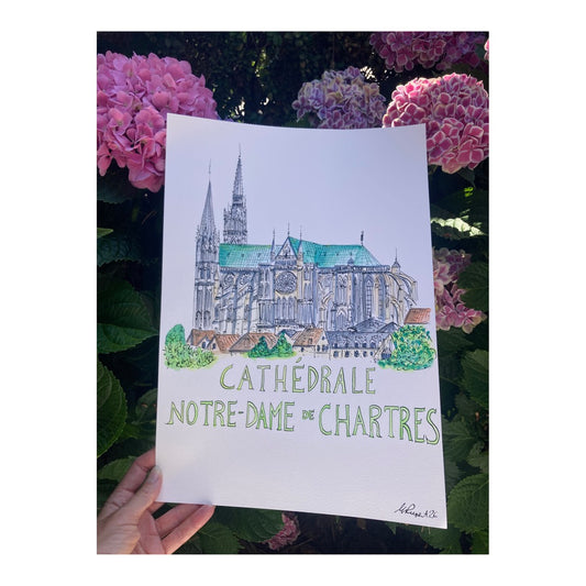 Original drawing of Cathedral of Chartres, France
