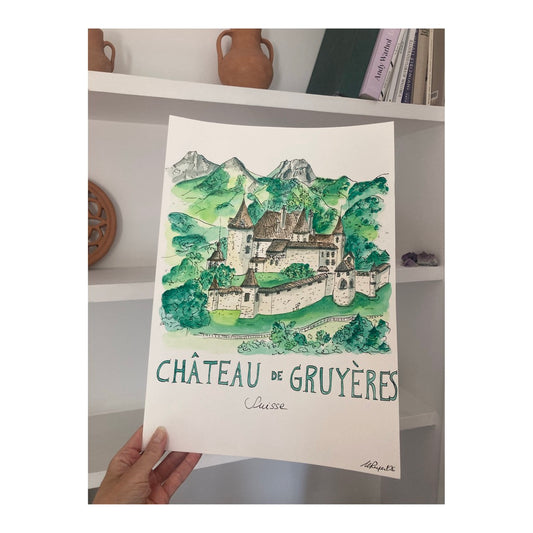Original drawing of Château de Gruyères Switzerland