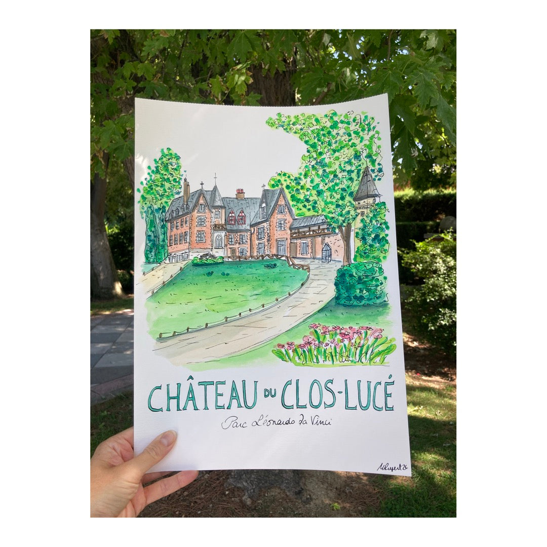 Original drawing of Château du Clos-Lucé, Parc Leonardo da Vinci, France