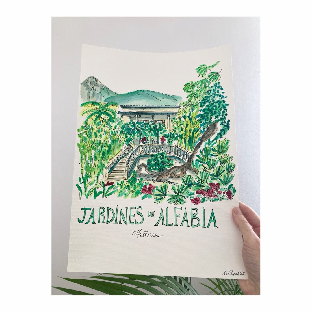 Original drawing of Jardines de Alfabia, Mallorca