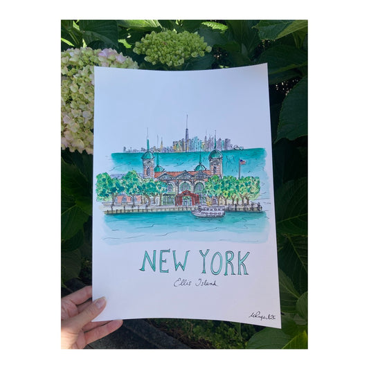 Original drawing of Ellis Island, New York