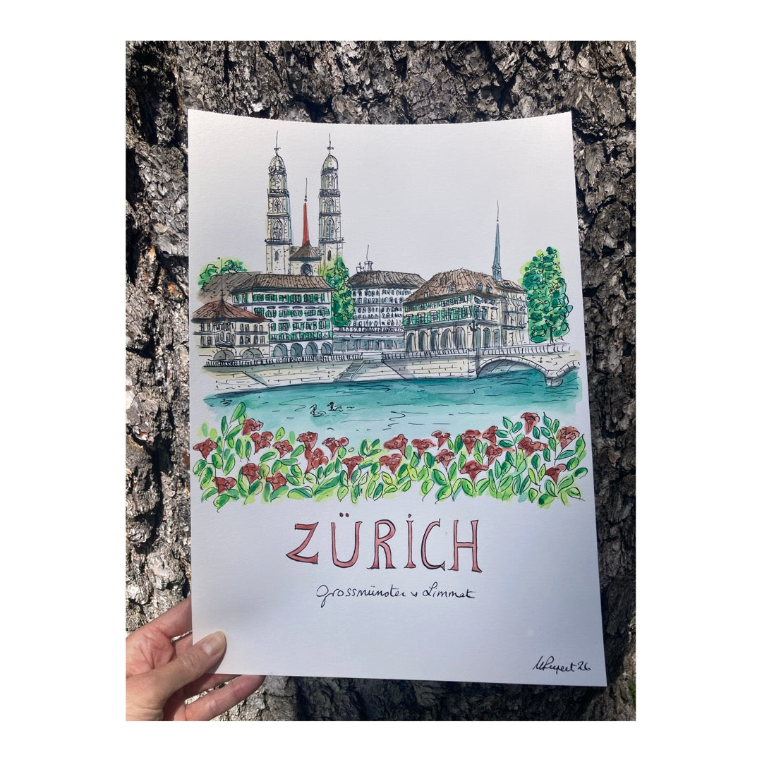 Original drawing of Zürich, Grossmünster