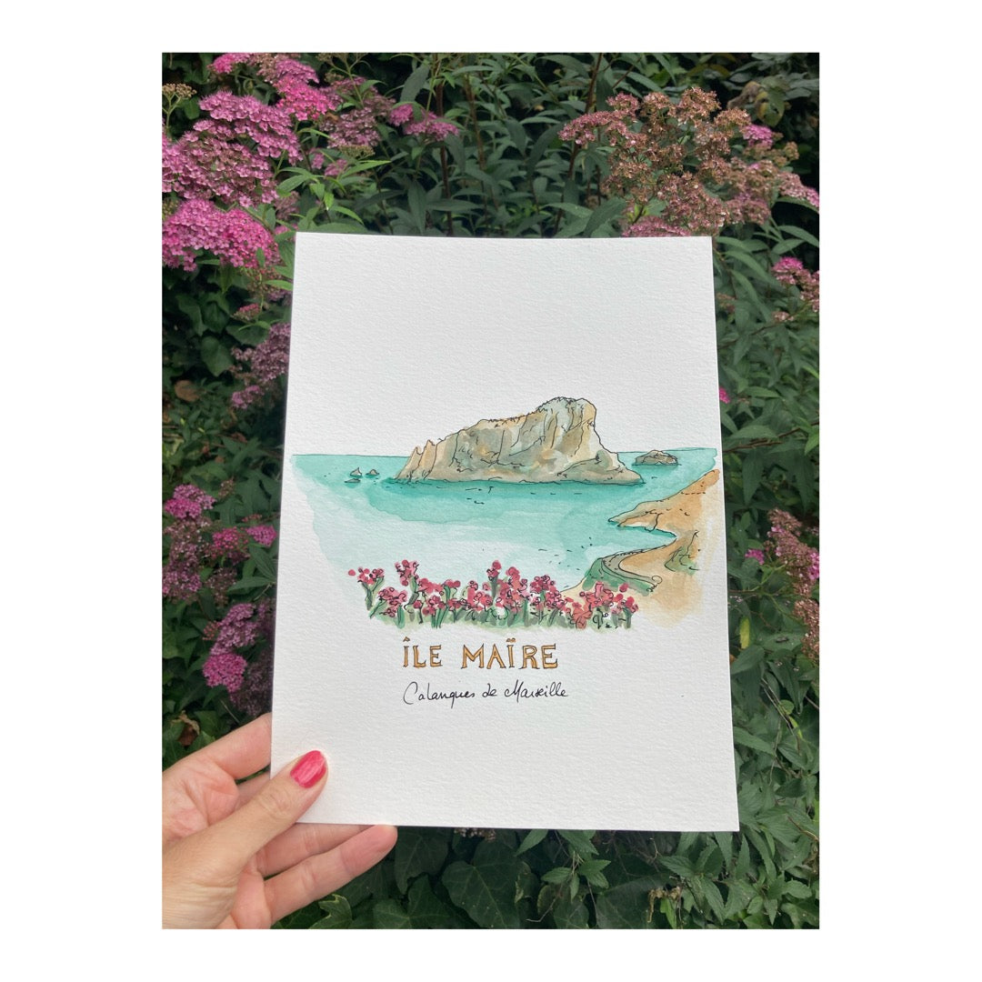 Original drawing of Ile Maire, Calanques de Marseille, Provence