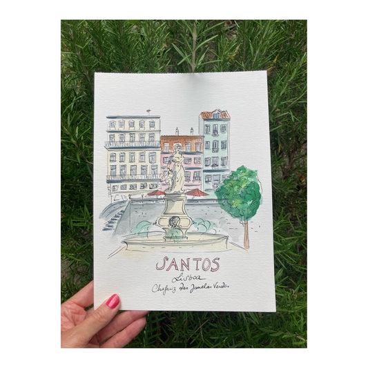 Original drawing of Lisboa, Santos, Chafariz das Janelas Verdes