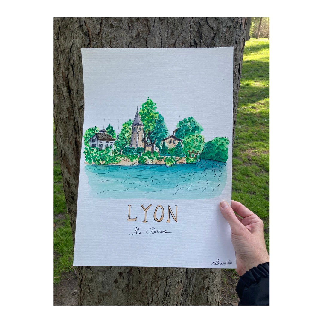 Original drawing of Lyon, l'île Barbe