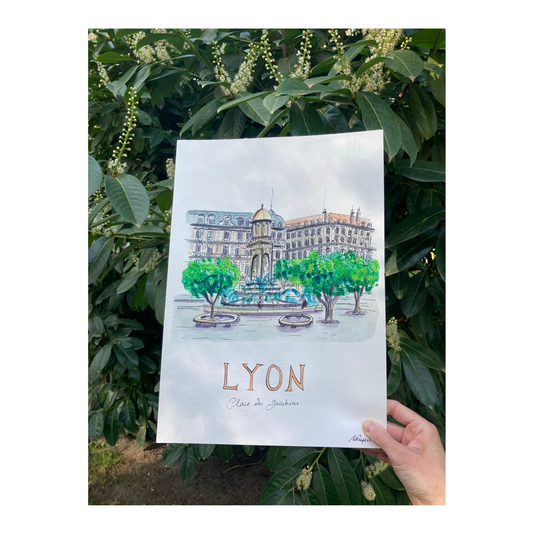 Original drawing of Lyon, Place des Jacobins