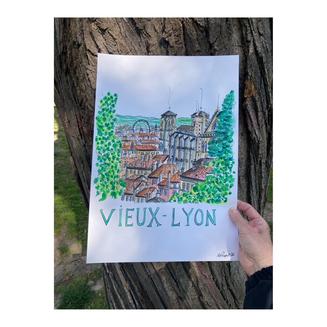 Original drawing of Lyon, Vieux-Lyon & Cathédrale Saint-Jean