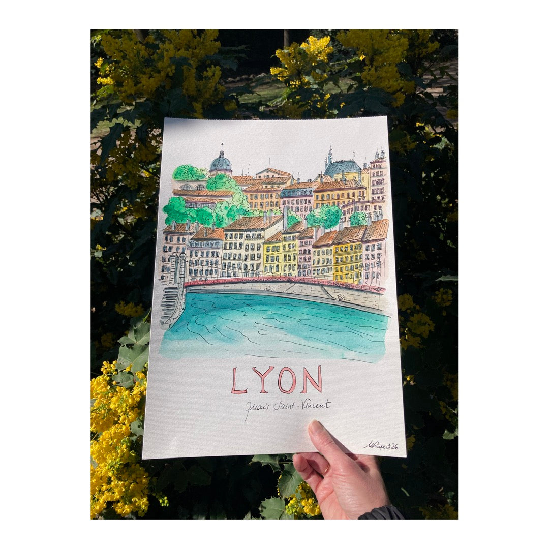 Original drawing of Lyon, Quais Saint-Vincent