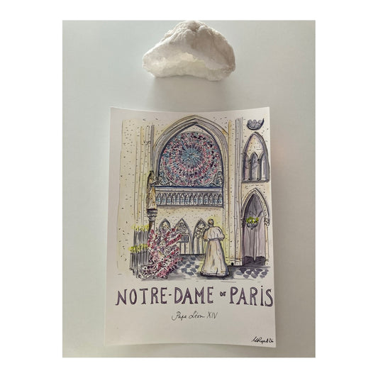 Original drawing of Cathedral Notre-Dame de Paris, France