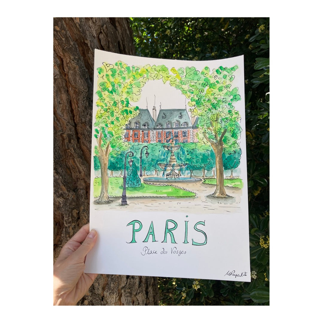 Original drawing of Paris, Place des Vosges