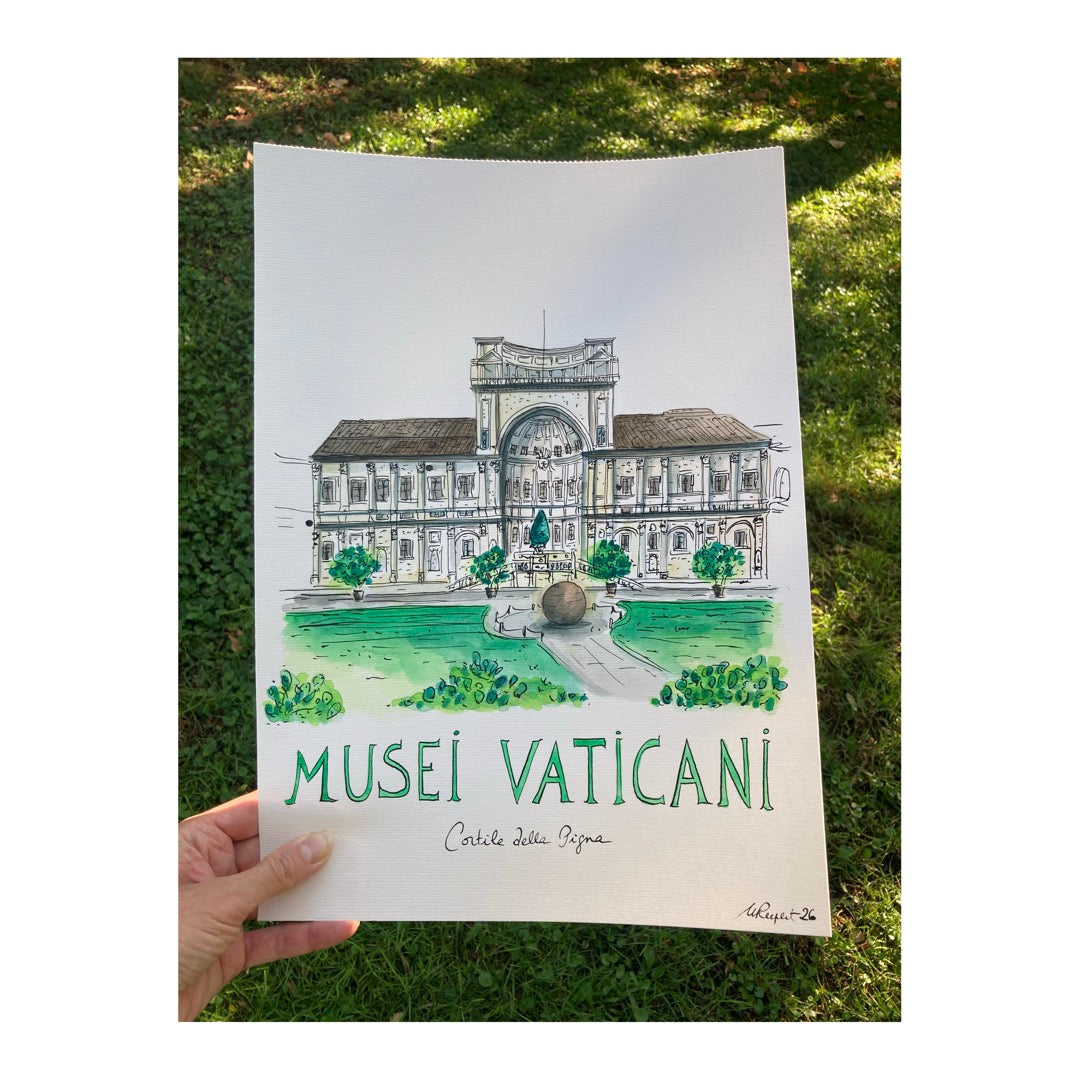Original drawing of Vatican, Cortile della Pigna, Roma