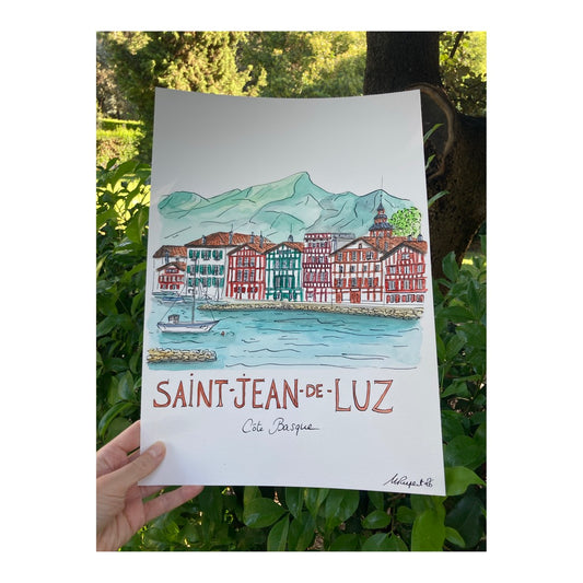 Original drawing of Saint-Jean-de-Luz, Pays Basque, France
