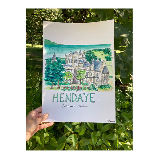 Original drawing of Hendaye, Château d'Abbadia, Pays Basque, France