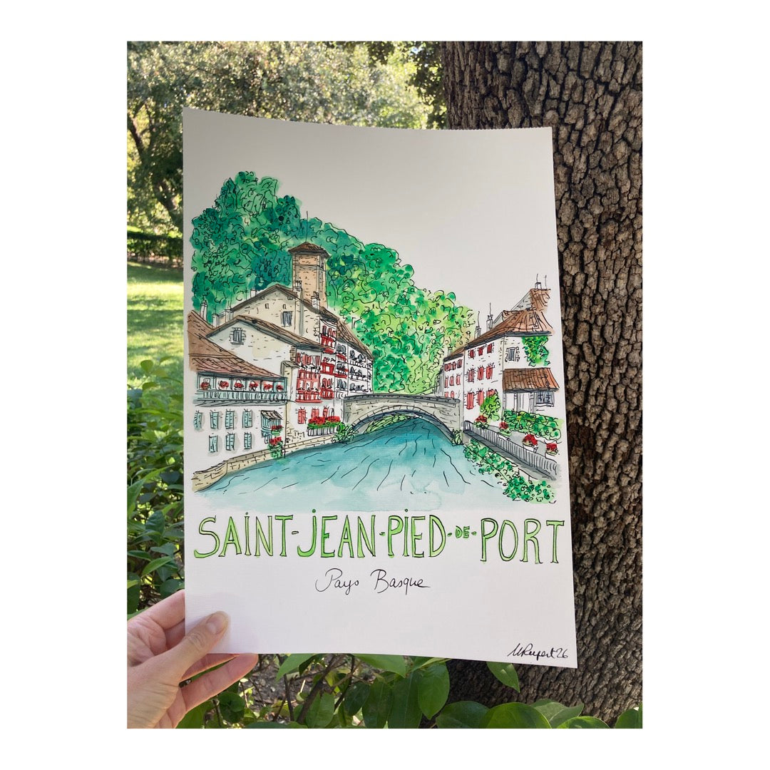 Original drawing of Saint-Jean-de-Pied-de-Port, Pays Basque