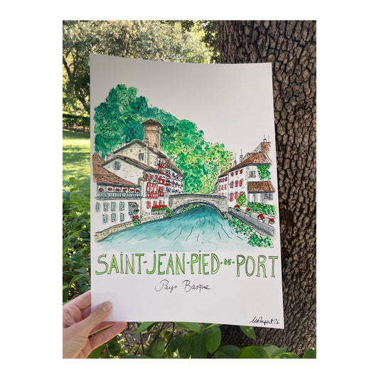 Original drawing of Saint-Jean-de-Pied-de-Port, Pays Basque