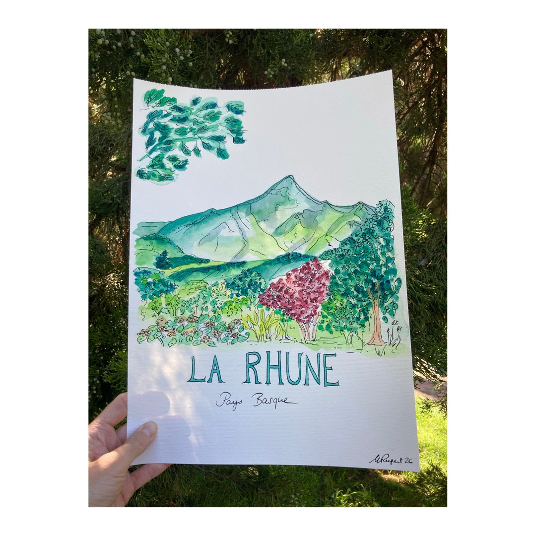 Original drawing of La Rhune, Pays Basque, France