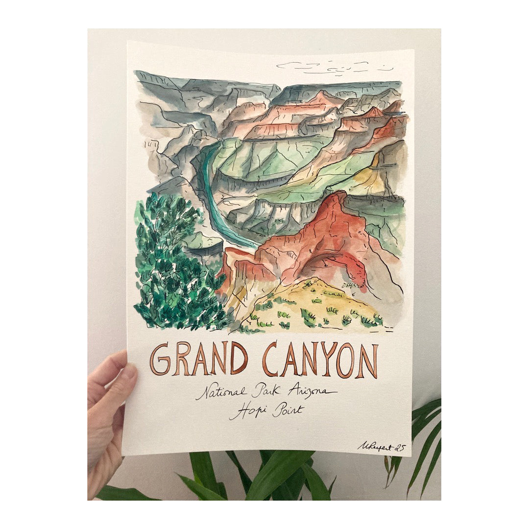 Original drawing of Grand Canyon National Park, Hopi Point