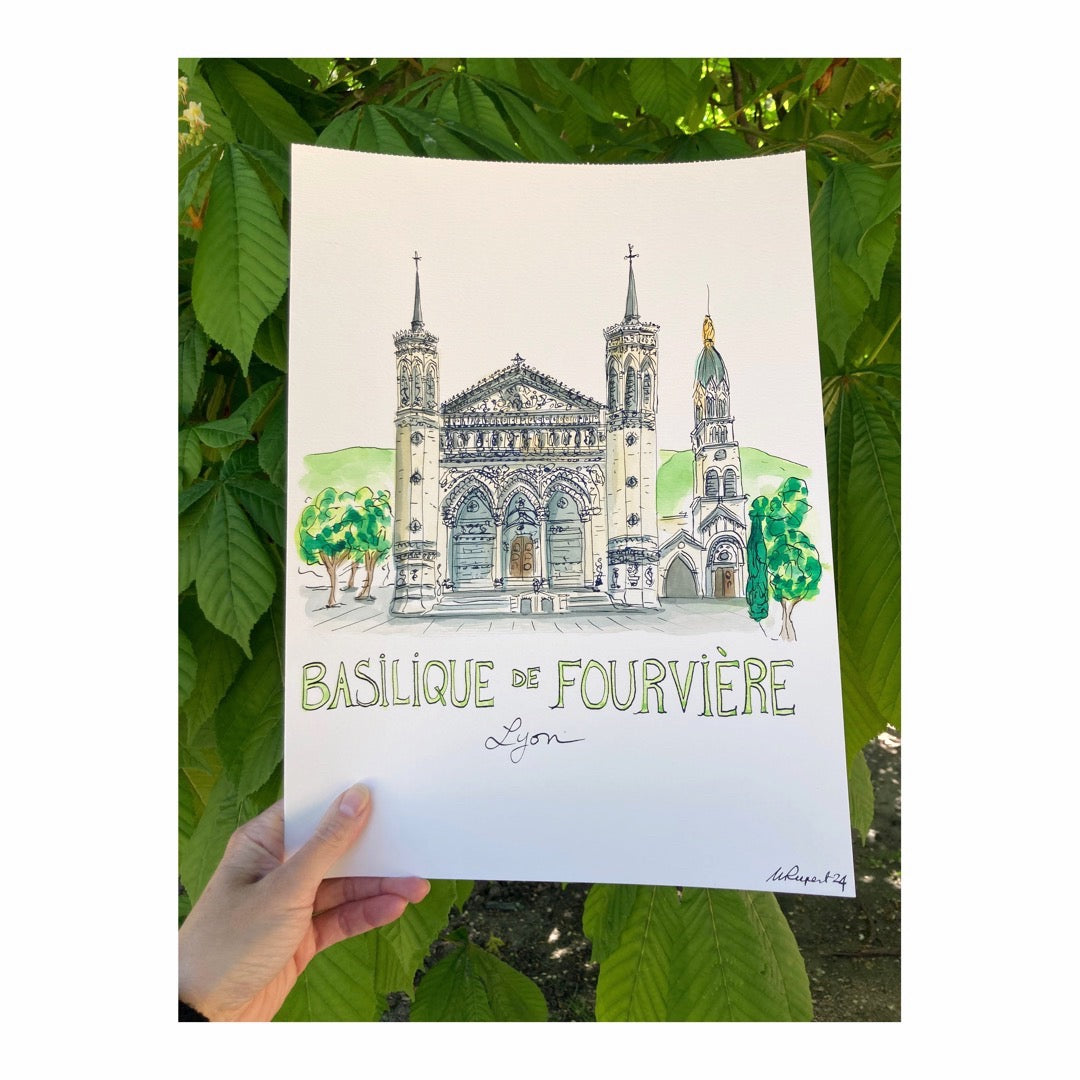 Original drawing of Lyon, Basilique Notre-Dame de Fourvière