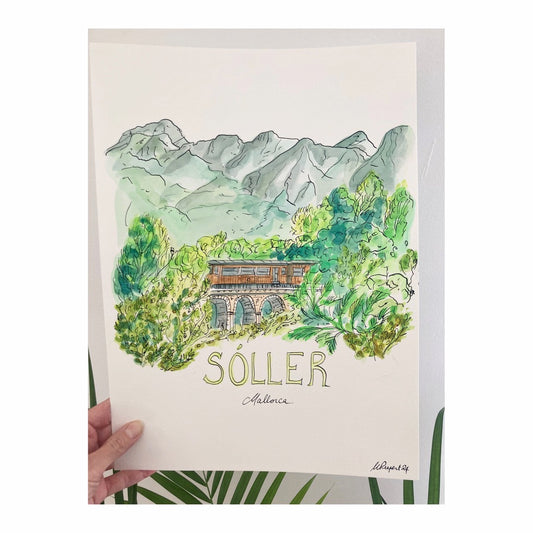 Original drawing of Mallorca, Tren de Sóller & Tramuntana