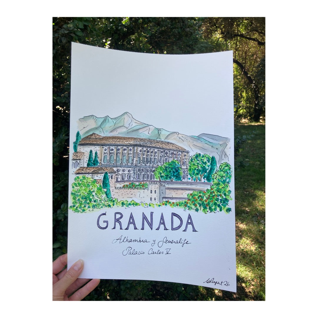 Original drawing of Alhambra, Palacio Carlos V, Granada