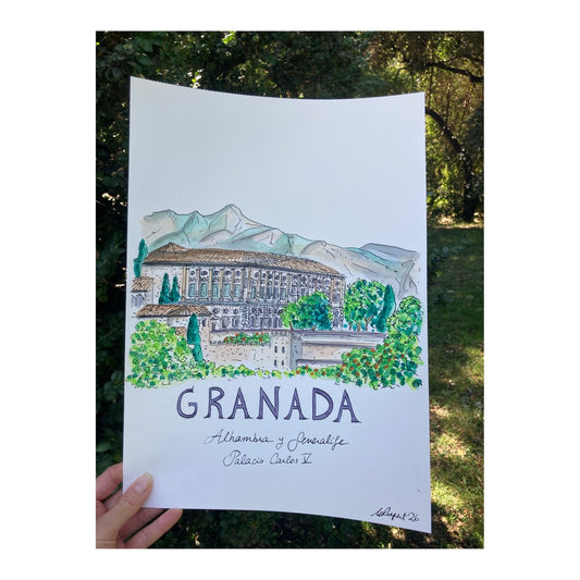 Original drawing of Alhambra, Palacio Carlos V, Granada