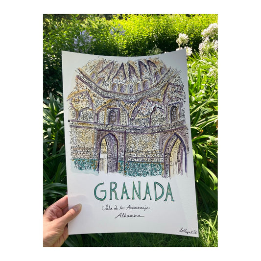 Original drawing of Alhambra, Sala de los Abencerrajes, Granada