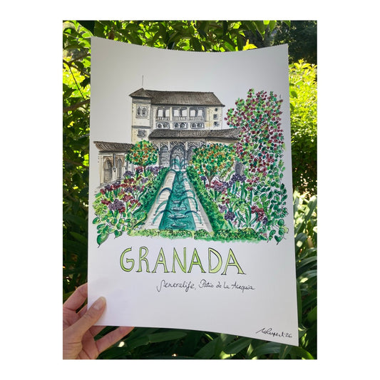 Original drawing of Alhambra, Patio de la Acequia, Granada