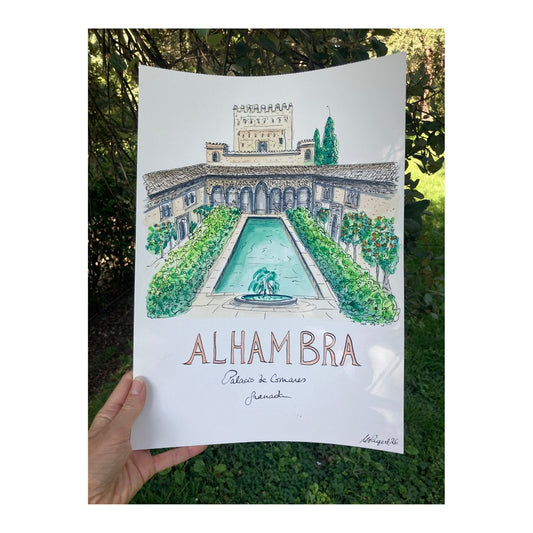 Original drawing of Alhambra, Palacio de Comares, Granada