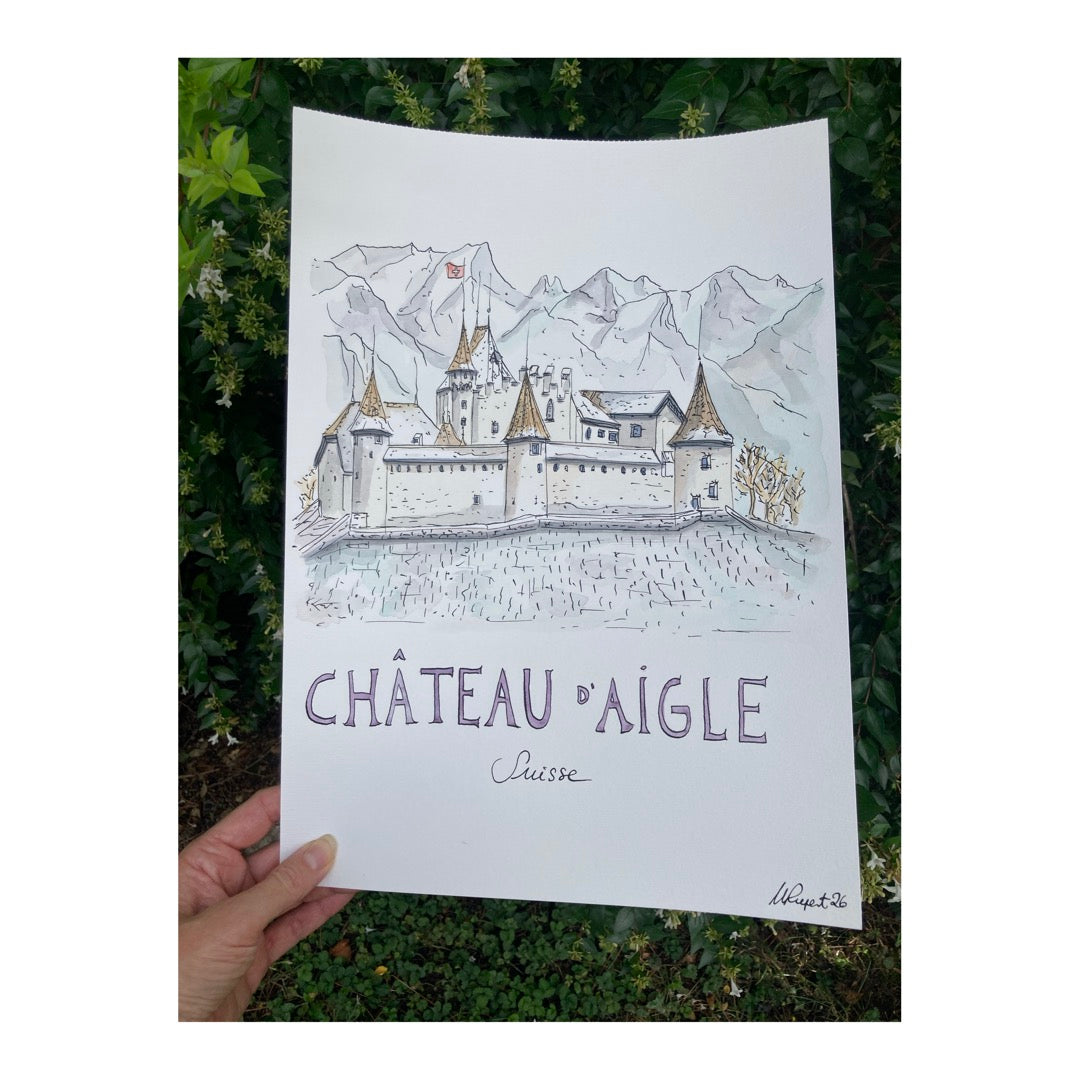 Original drawing of Château d'Aigle, Switzerland