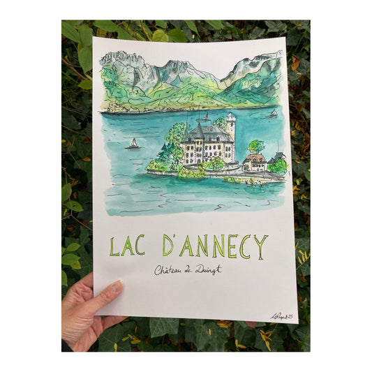 Original drawing of Lac d'Annecy, Château de Duingt