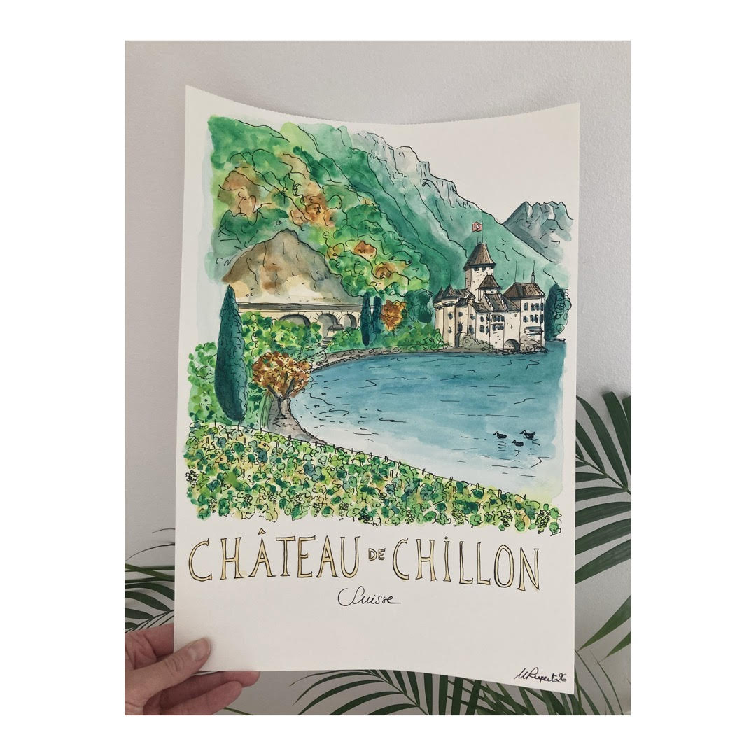 Original drawing of Château de Chillon, Switzerland